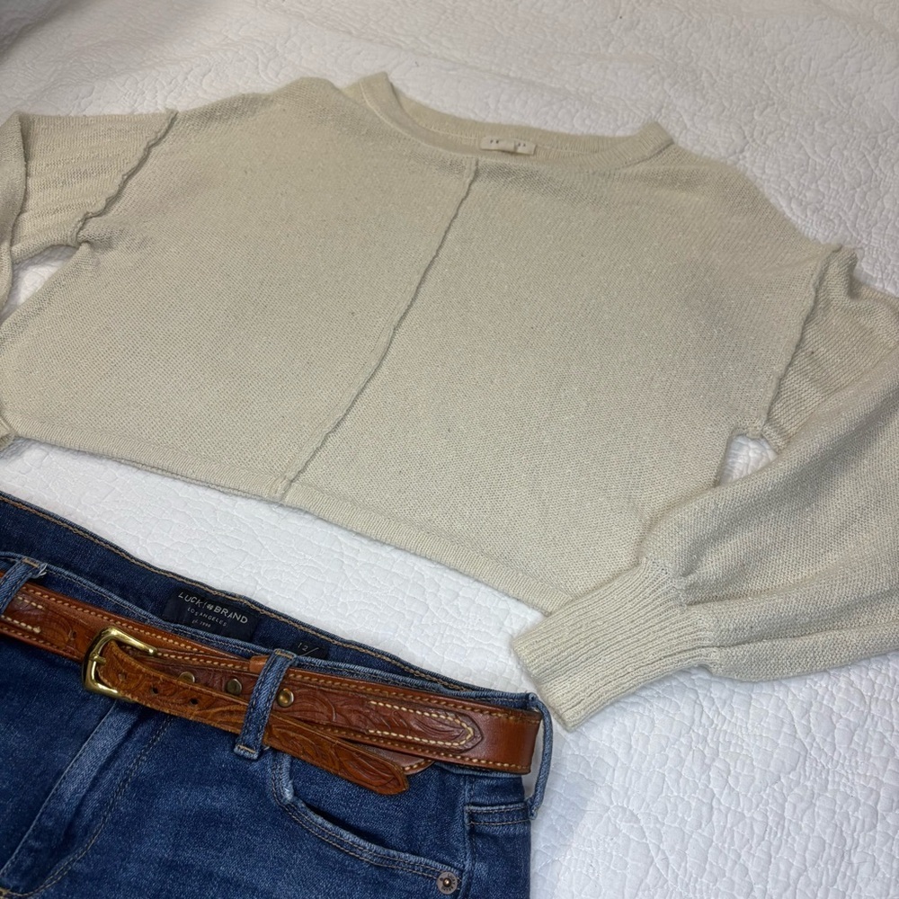 Promesa Cream Knit Sweater Fall Capsule Wardrobe Balloon Sleeves | Women’s S - Picture 2 of 12